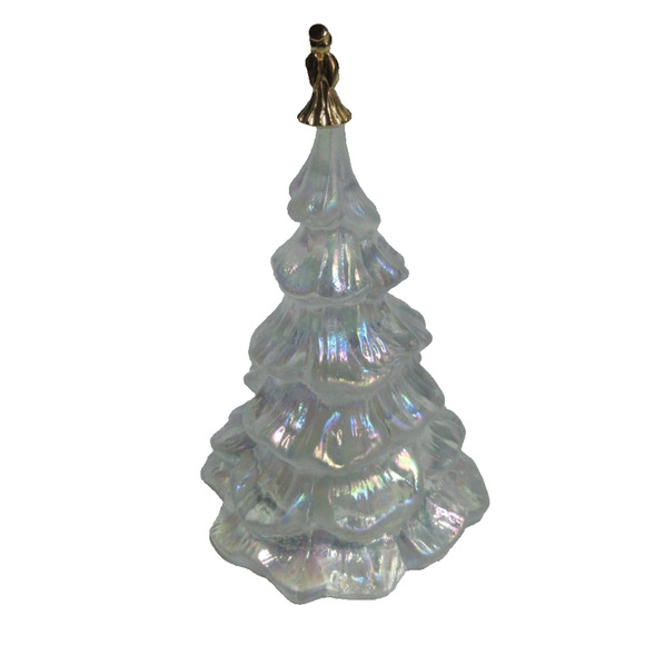 VTG Fenton Glass CHRISTMAS TREE 6.5" FIGURINE Large White Iridescent + Angel - Picture 3 of 7